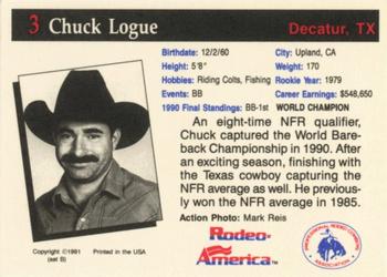 1991 Rodeo America Set B #3 Chuck Logue Back